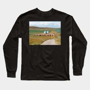 Grain silo with crop wheat rolls in Alberta. Canadian prairie landscape in autumn season. Long Sleeve T-Shirt